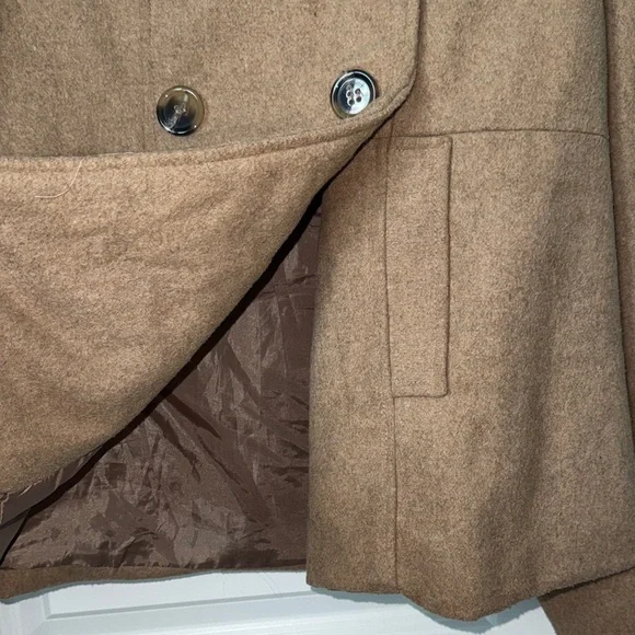Robert Louis Women's Double-Breasted Camel Brown Peacoat - Picture 4 of 12